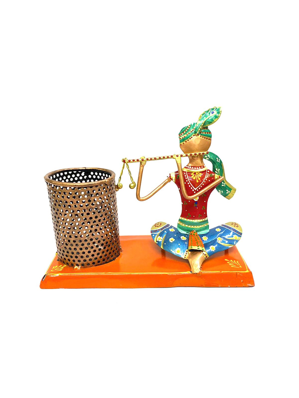 Krishna Style Playing Flute Pen Holders Classy Utility Décor From Tamrapatra