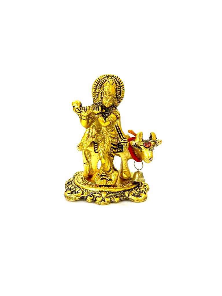 Lord Krishna Cow On Stand Unique Metal Religious Idols Gifts By Tamrapatra