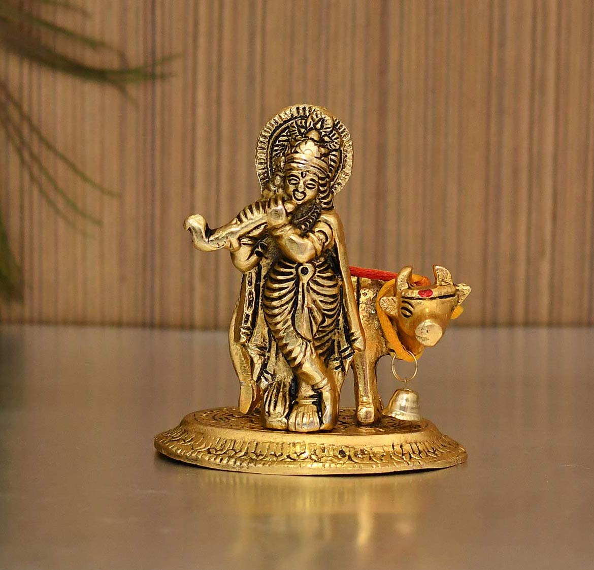 Lord Krishna Cow On Stand Unique Metal Religious Idols Gifts By Tamrapatra