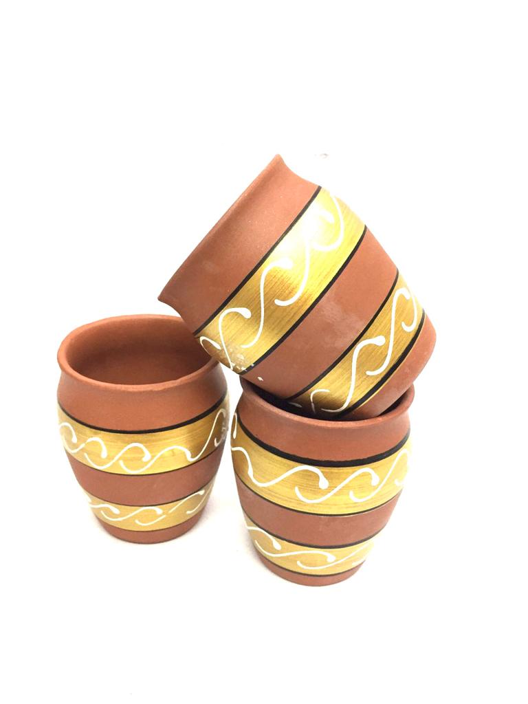 Large Kulhads Handmade Set Of 6 Traditional Cups Plain & Painted Tamrapatra