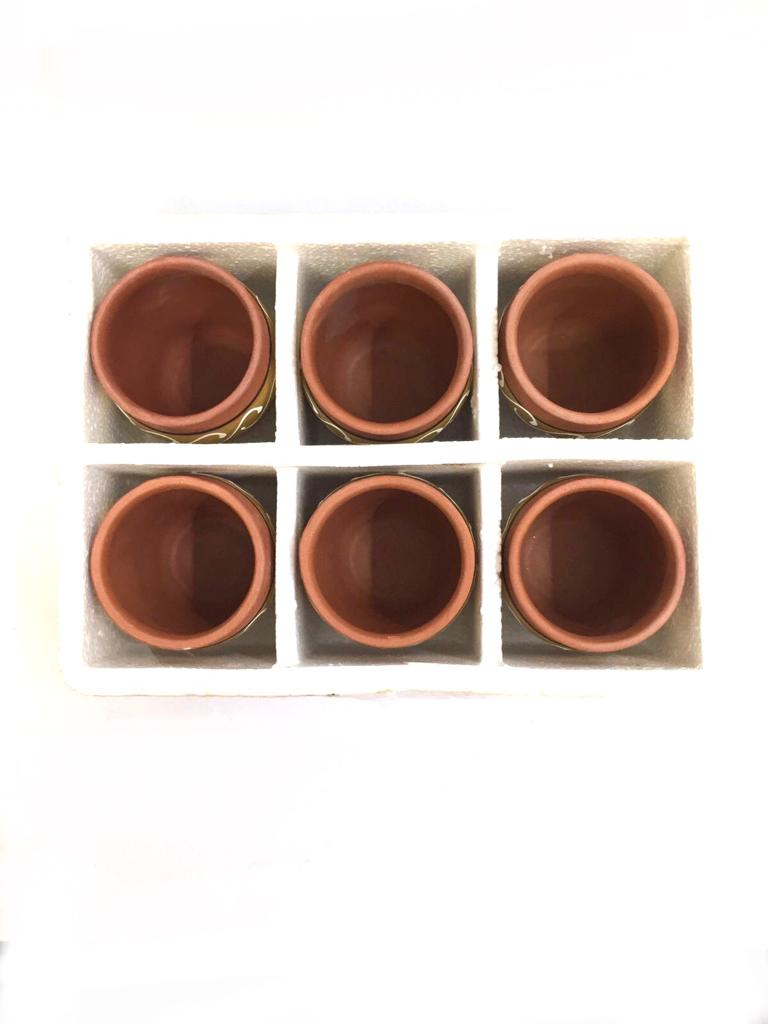 Large Kulhads Handmade Set Of 6 Traditional Cups Plain & Painted Tamrapatra