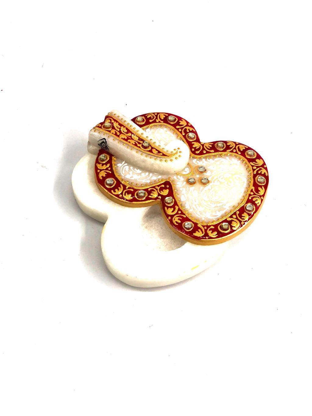 Swastik Style Marble Kundan Work Utility Rice Kumkum Tilak Tamrapatra