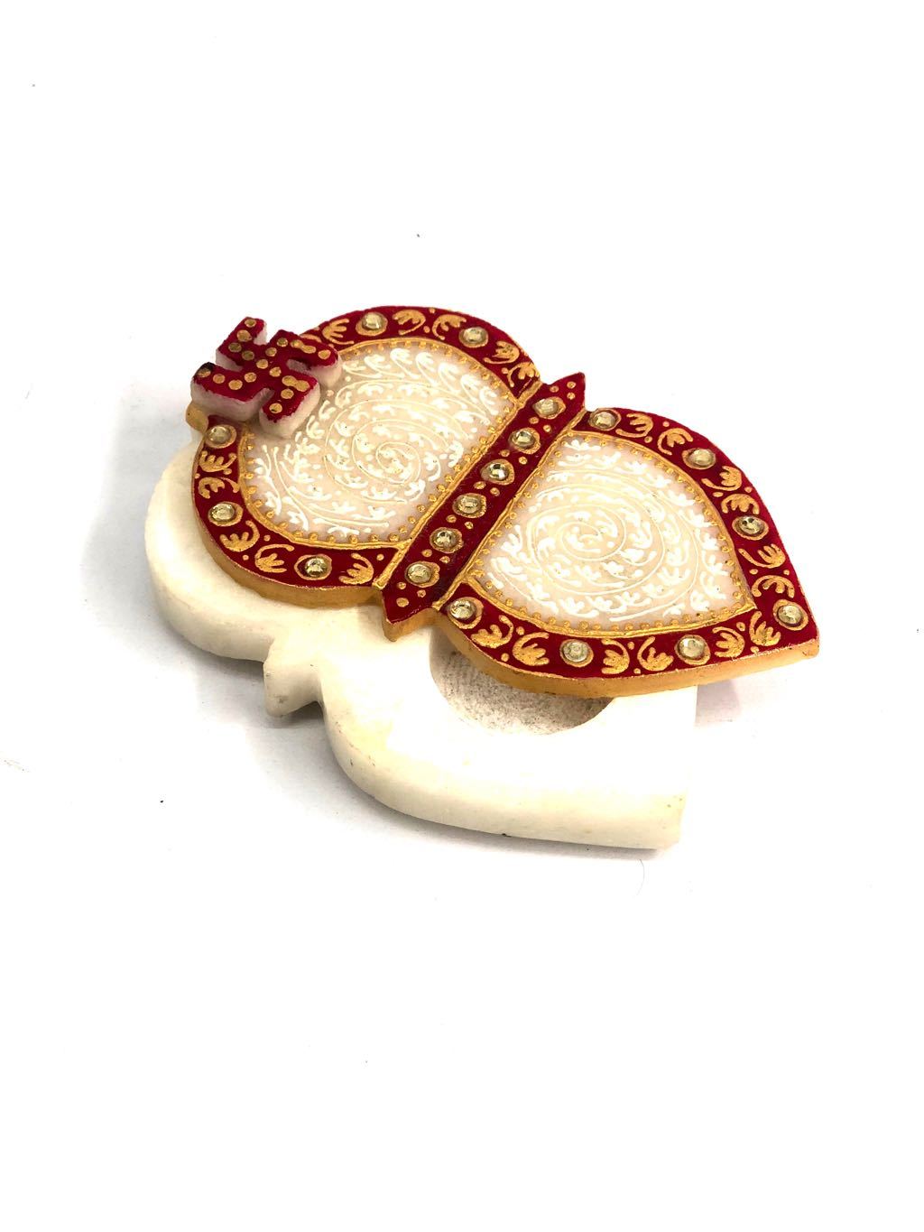 Swastik Style Marble Kundan Work Utility Rice Kumkum Tilak Tamrapatra