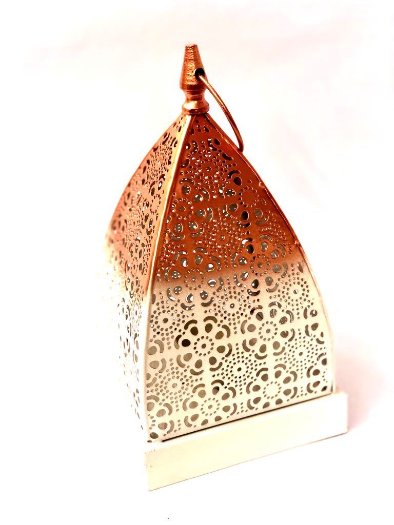 Floral Shadow Tea Light Holder Metal Lantern Hanging Tamrapatra - Tamrapatra