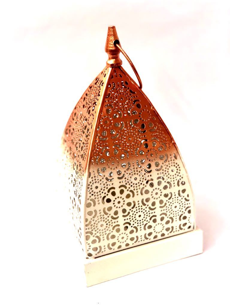 Floral Designed Carving Metal Shadow Hanging Lantern Lamp Tamrapatra