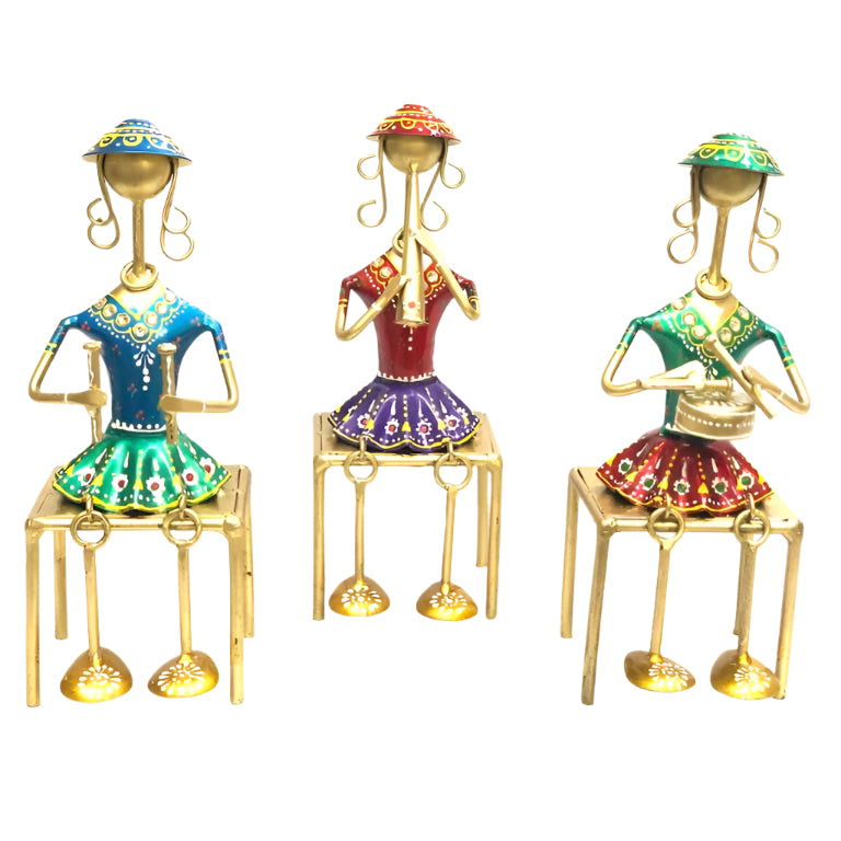 Lady Musicians Playing Instruments Band Showcase Metal Décor New Tamrapatra