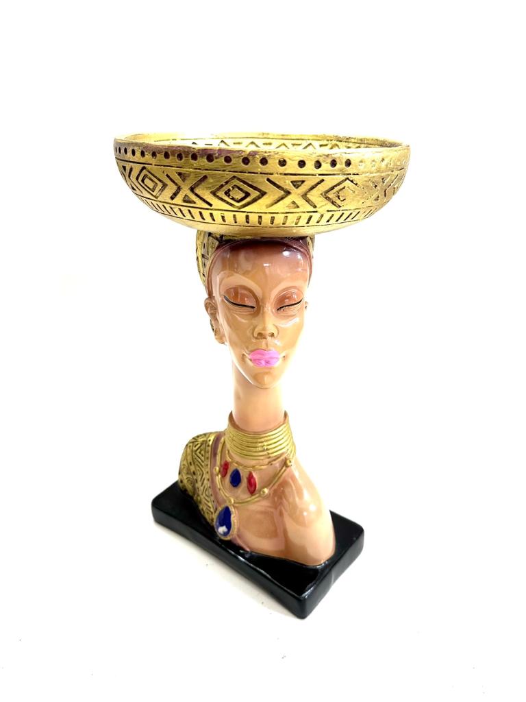Beautiful Lady Showpiece With Utility Décor To Display Flowers Platter By Tamrapatra