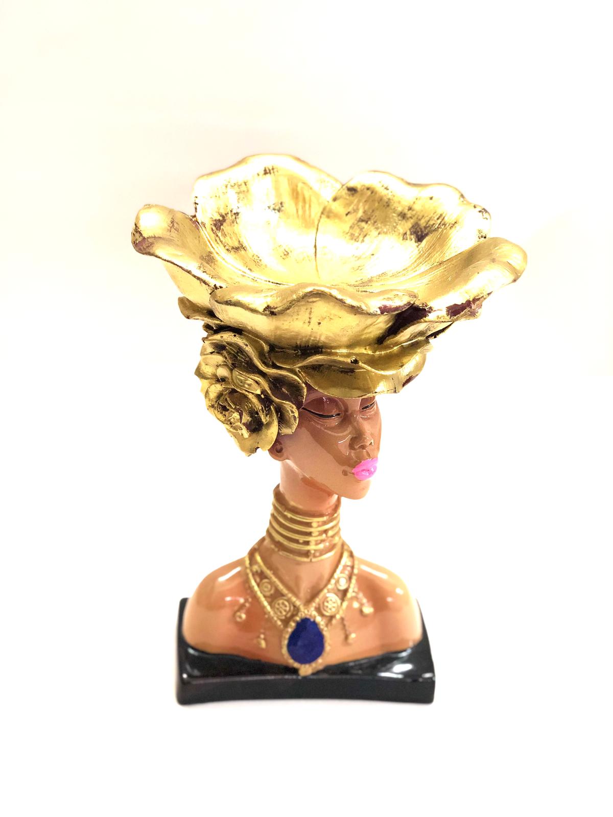 Beautiful Lady Showpiece With Utility Décor To Display Flowers Platter By Tamrapatra