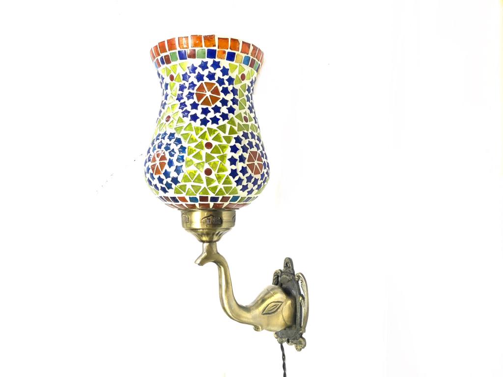 Metal Wall Bracket Lamps Elephant Design With Glass Artwork From Tamrapatra