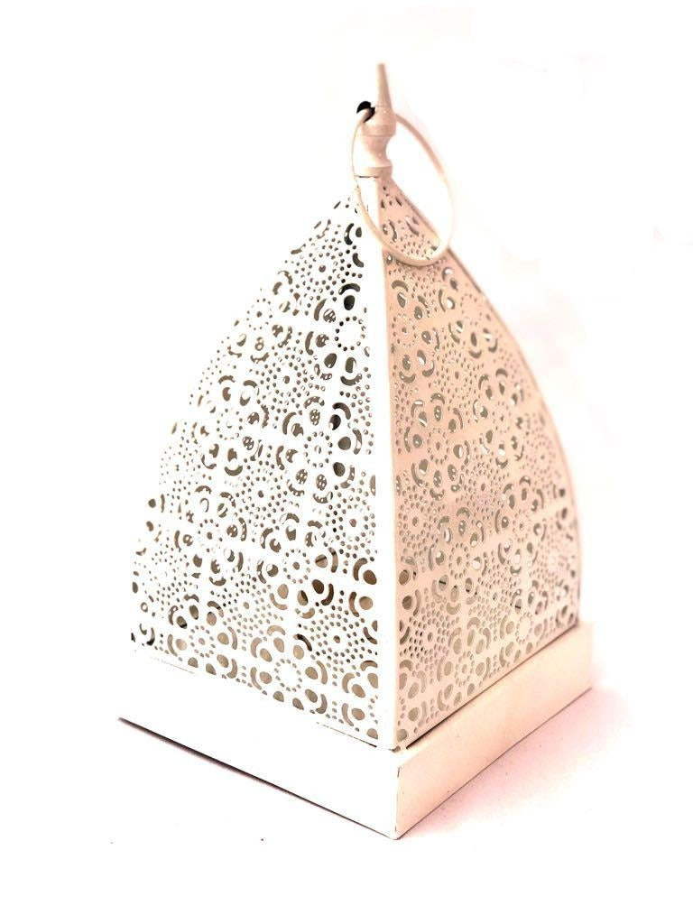 Floral Shadow Tea Light Holder Metal Lantern Hanging Tamrapatra - Tamrapatra