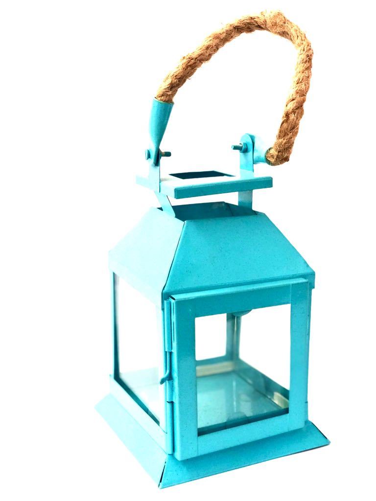 Bright Colors Painted On Vintage Style Lantern Jute Cord Attraction By Tamrapatra