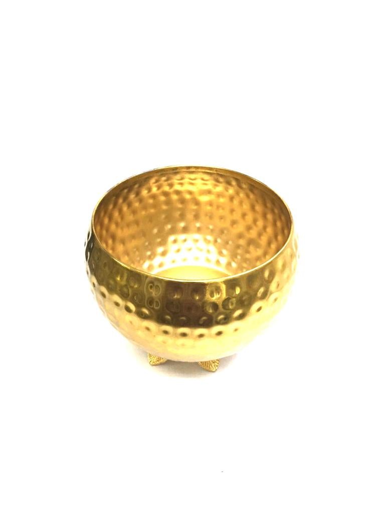 Hammered Round Golden Themed Pots For Candle Plants Décor Tamrapatra