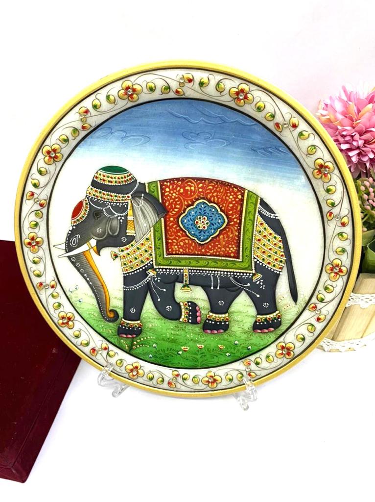 Large Marble Plates Detailed Hand Painted Made In India Gifts By Tamrapatra