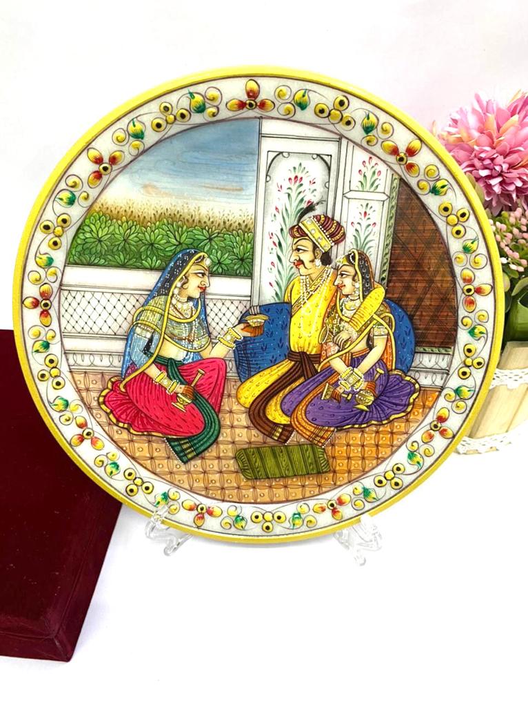 Large Marble Plates Detailed Hand Painted Made In India Gifts By Tamrapatra