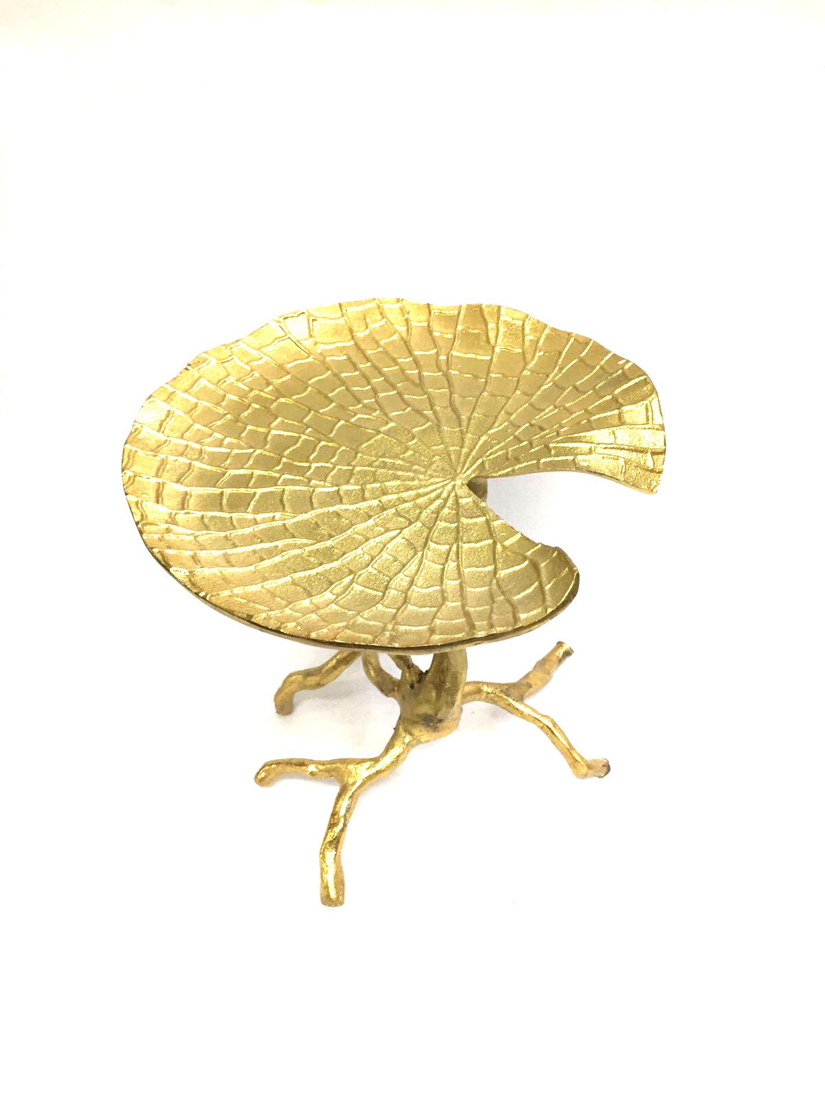 Metal Leaf Theme Lotus On Stem Attractive Platters Gold Color From Tamrapatra