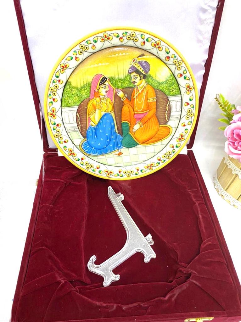 Large Marble Plates Detailed Hand Painted Made In India Gifts By Tamrapatra