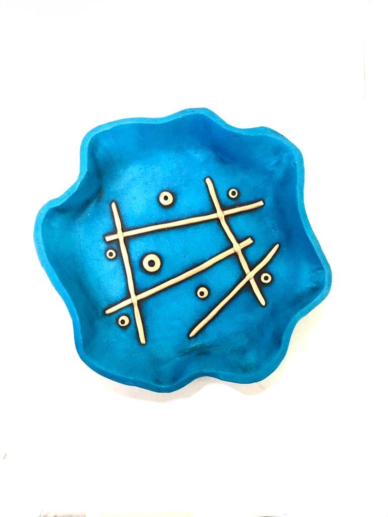 Azure Blue Carved Terracotta Handcrafted Plates Set Of 5 Exclusively At Tamrapatra