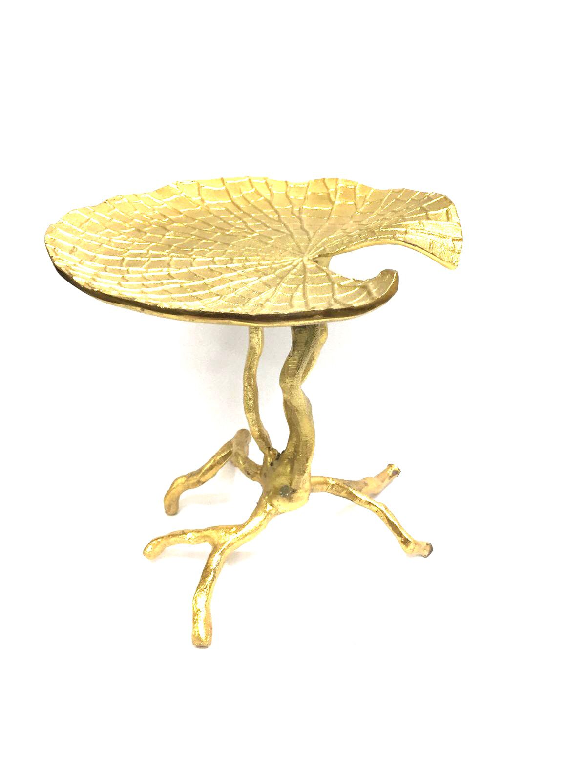 Metal Leaf Theme Lotus On Stem Attractive Platters Gold Color From Tamrapatra