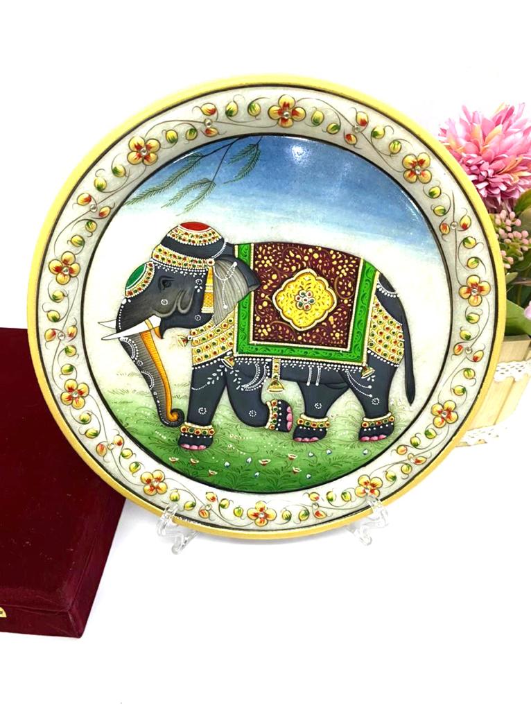 Large Marble Plates Detailed Hand Painted Made In India Gifts By Tamrapatra