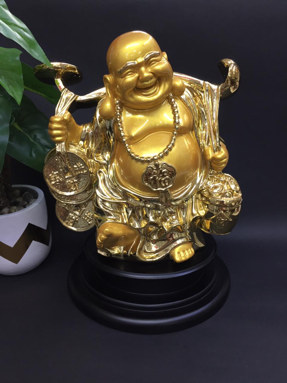 Laughing Buddha Golden Sculpture Exclusive Showpiece Auspicious Tamrapatra