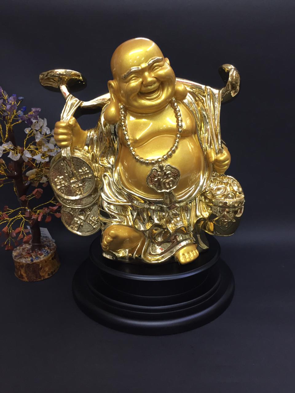 Laughing Buddha Golden Sculpture Exclusive Showpiece Auspicious Tamrapatra