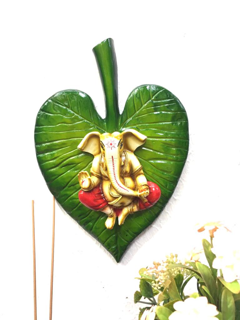 Designer Leaf Wall Art With Ganesha Painted With Classic Colors By Tamrapatra