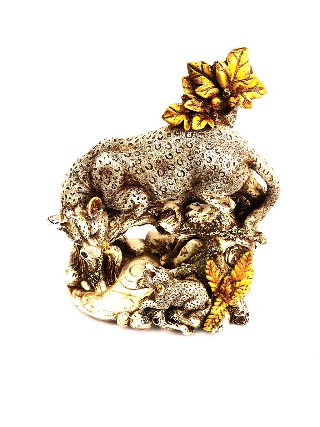 Leopard With Cub Sweet Memorable Resin Art Showpiece Tamrapatra