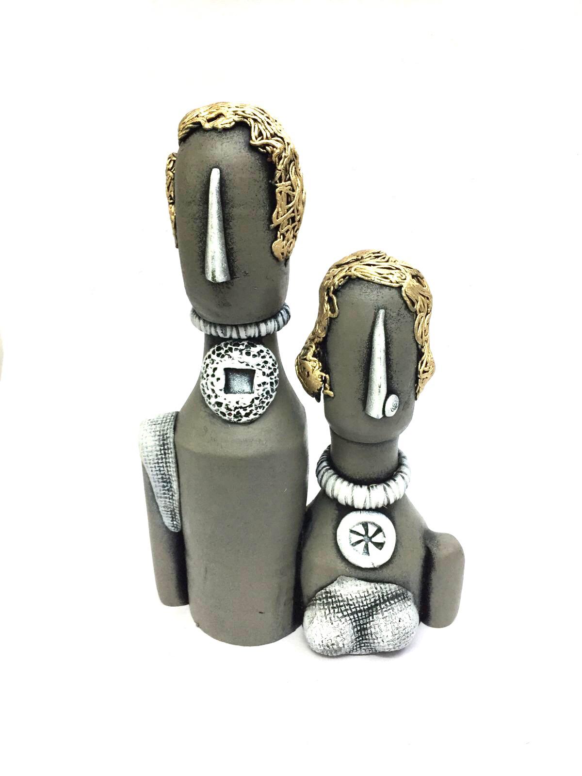 Beautiful Couple Sculpture In Matte Vibrant Colors Terracotta Art From Tamrapatra