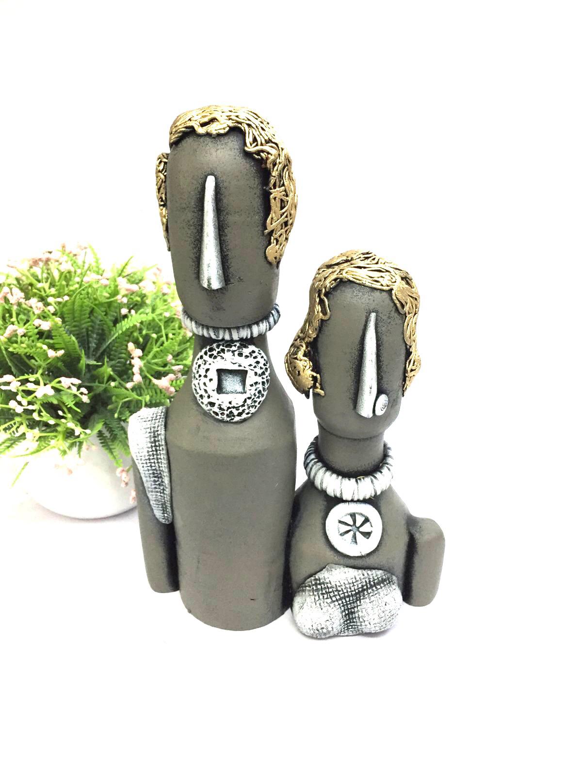 Beautiful Couple Sculpture In Matte Vibrant Colors Terracotta Art From Tamrapatra