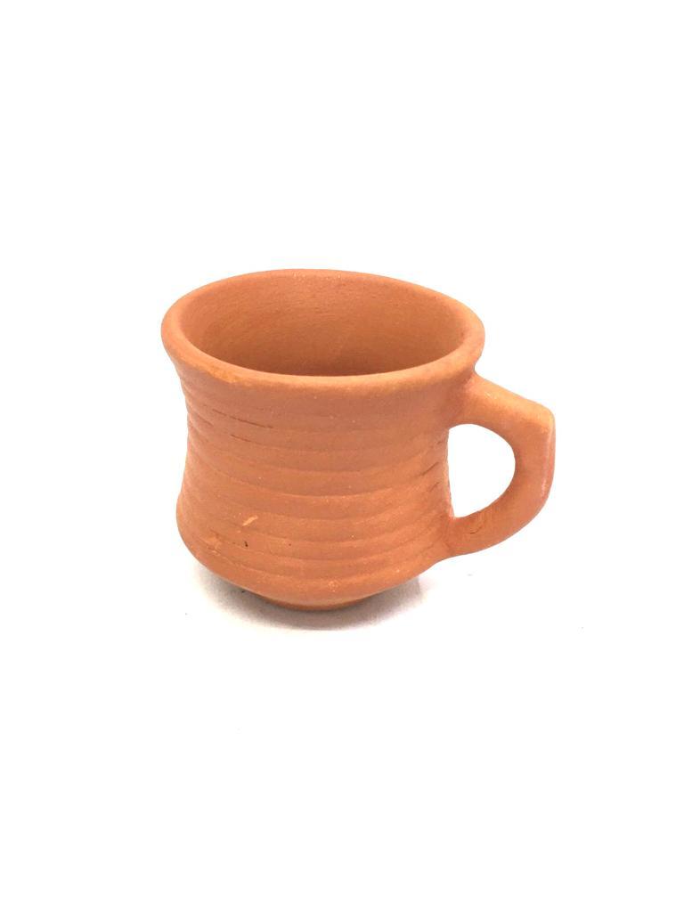 Line Cups Set Of 6 Plain & Glazed Serve Refreshments Earthenware Tamrapatra