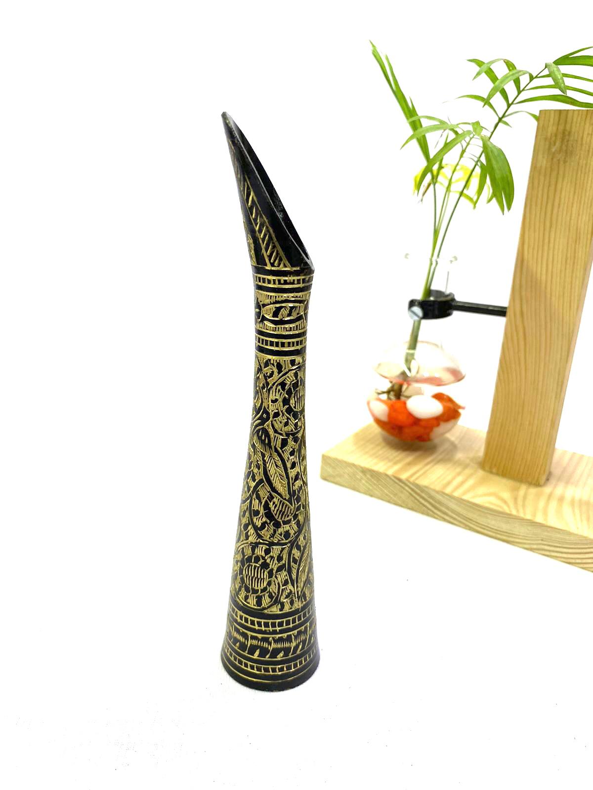 Unique Black Inlay Artwork Brass Flower Vase Home Décor From Tamrapatra
