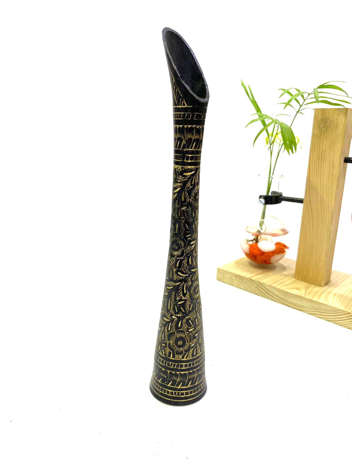 Unique Black Inlay Artwork Brass Flower Vase Home Décor From Tamrapatra