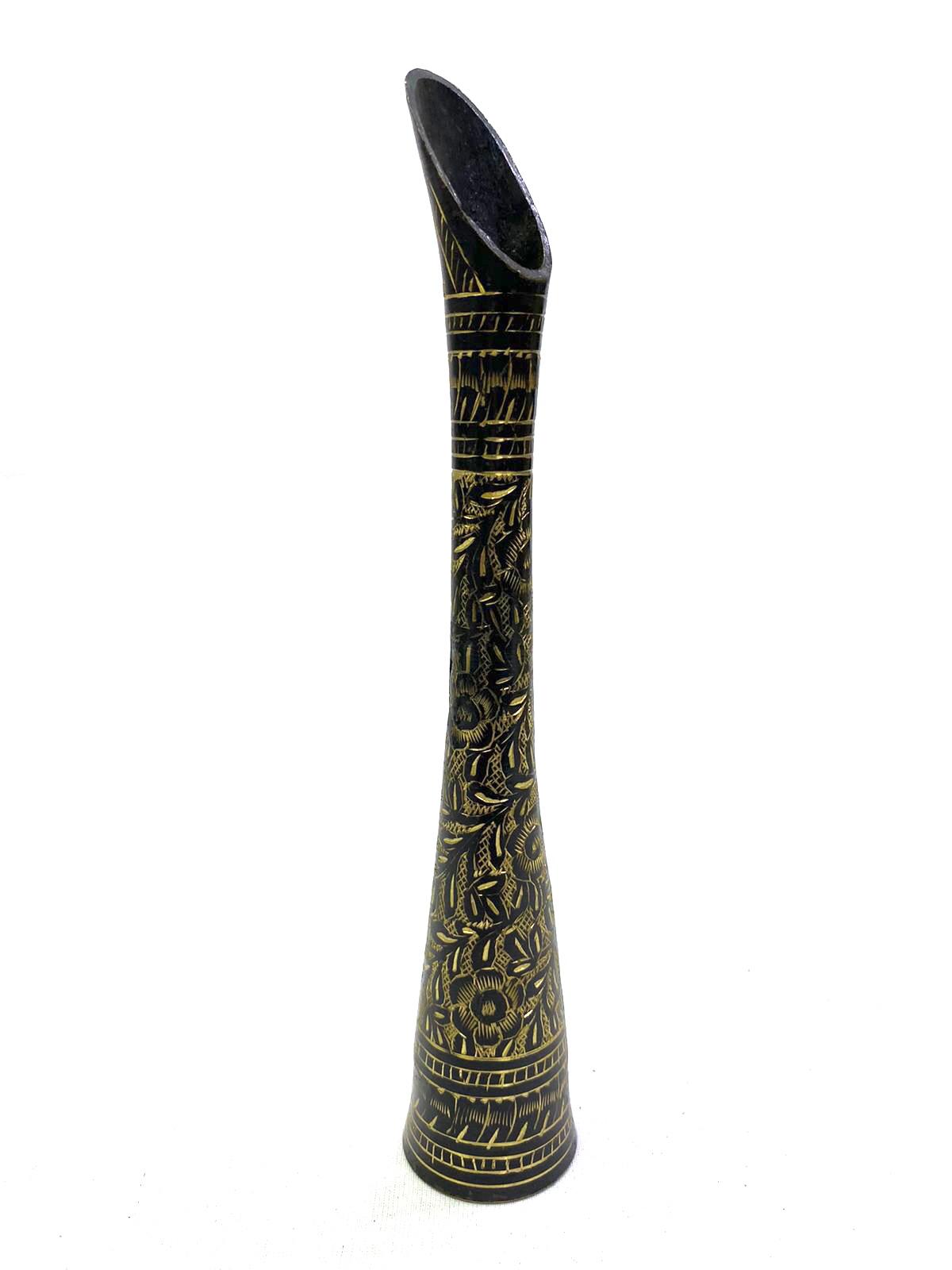 Unique Black Inlay Artwork Brass Flower Vase Home Décor From Tamrapatra