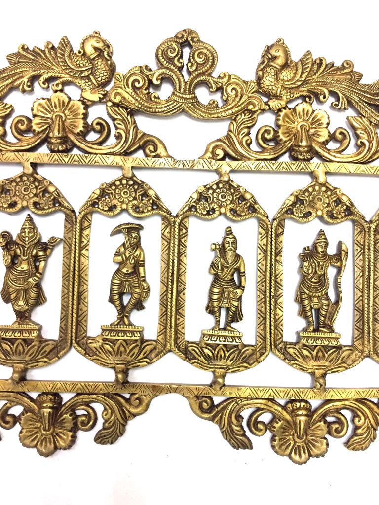 Long Frame 10 Avatar Vishnu Peacock Handcrafted Brass Hanging Tamrapatra