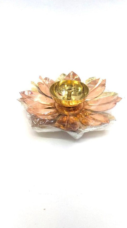 Auspicious Brass Lotus Shaped Diya Indian Handicrafts Copper Shade By Tamrapatra