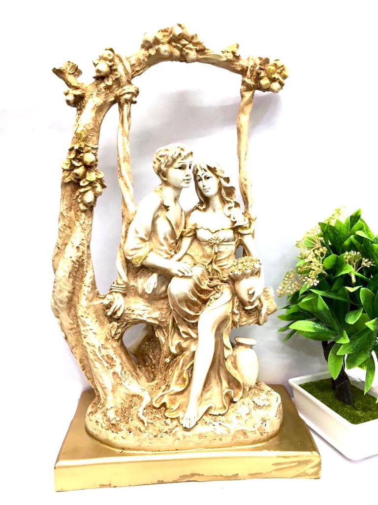 Couple Sitting On Swing Tree Statue Of Love Masterpiece Ivory Shade Tamrapatra