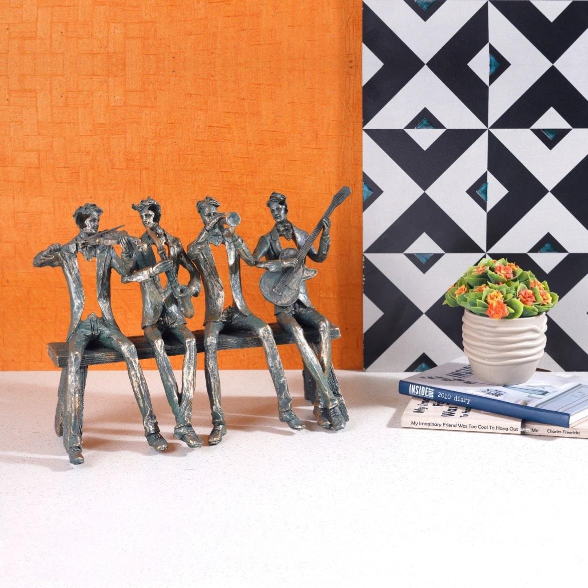 Musicians Sitting On Bench Poly Resin Modern Creations Decor From Tamrapatra