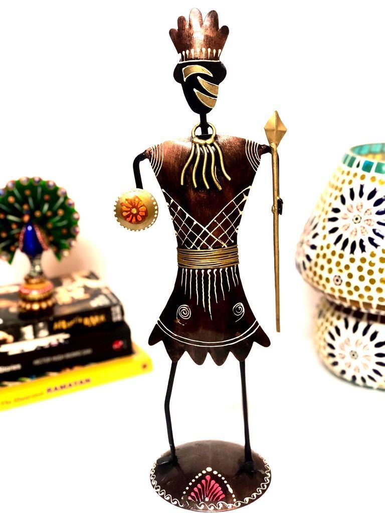 Tribal Man With Hunting Tools Metal Masterpiece Tamrapatra - Tamrapatra