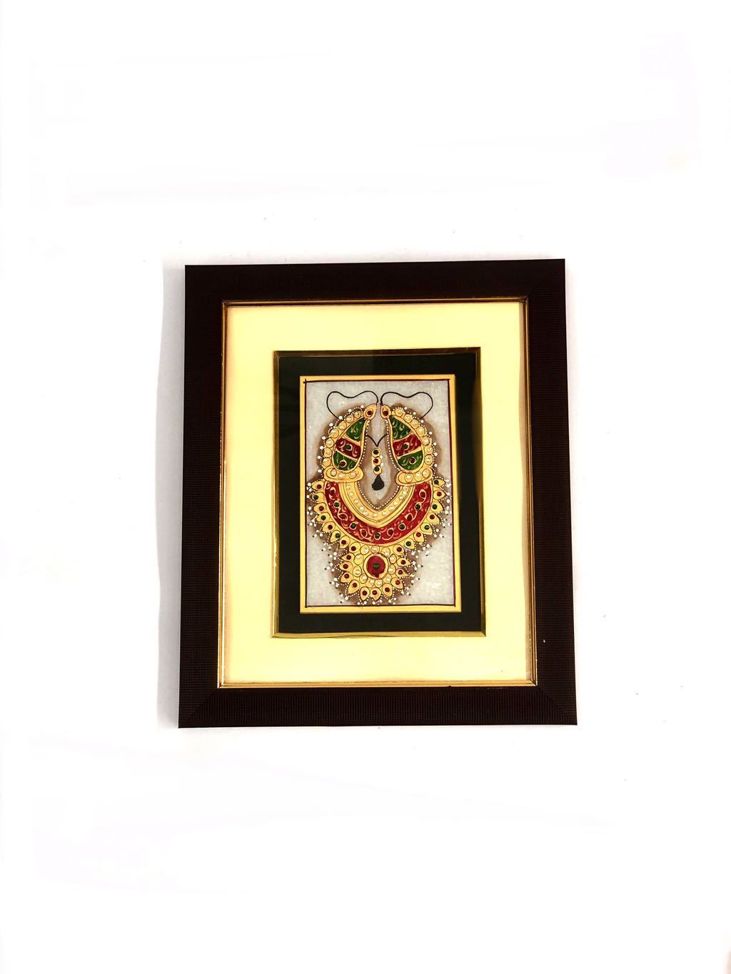 Ornament Style Work On Marble Tile In Wooden Frame Hanging Tamrapatra