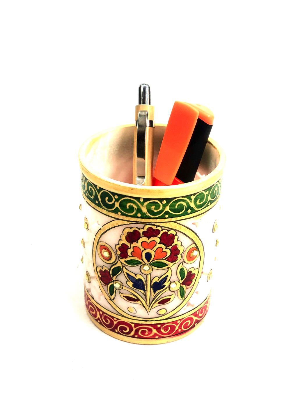 Marble Crafts Hand Painted Pen Holder Multipurpose Utility Tamrapatra