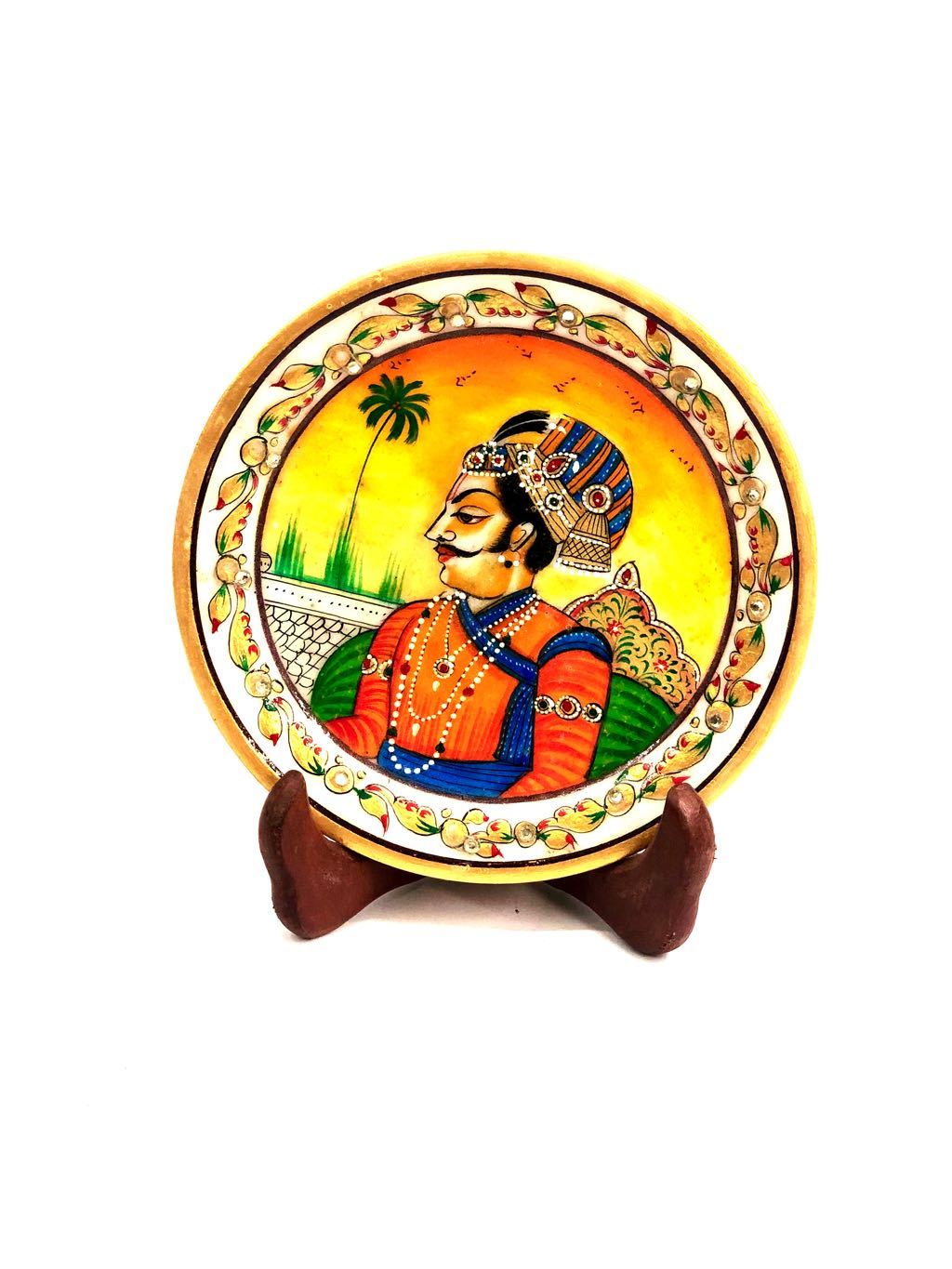 Creative Marble Plate Stand Painted Royal Figures Souvenir Tamrapatra