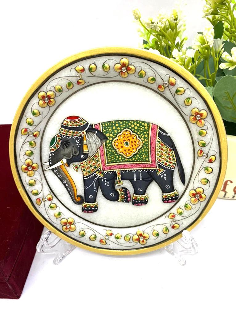 Marble Plates Exclusive Hand Painted In Beautiful Velvet Box From Tamrapatra