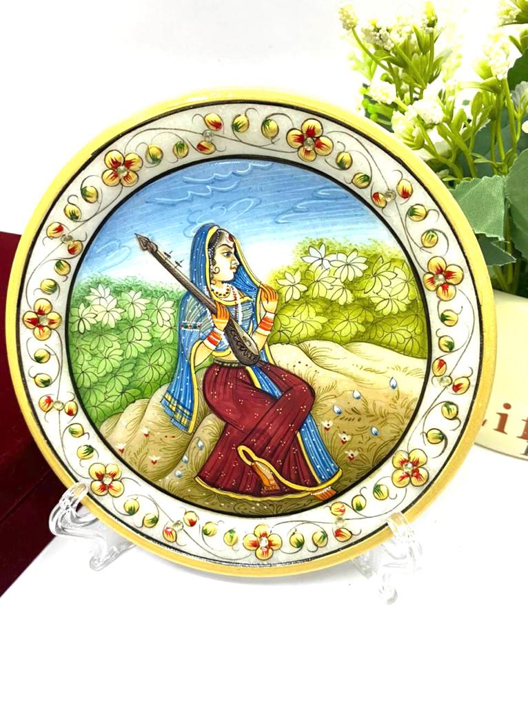 Marble Plates Exclusive Hand Painted In Beautiful Velvet Box From Tamrapatra