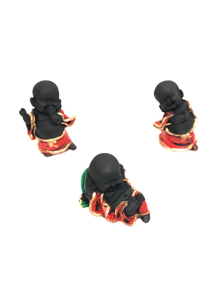 Set Of 3 Monks Feng Shui In Various Beautiful Contrasting Shades By Tamrapatra