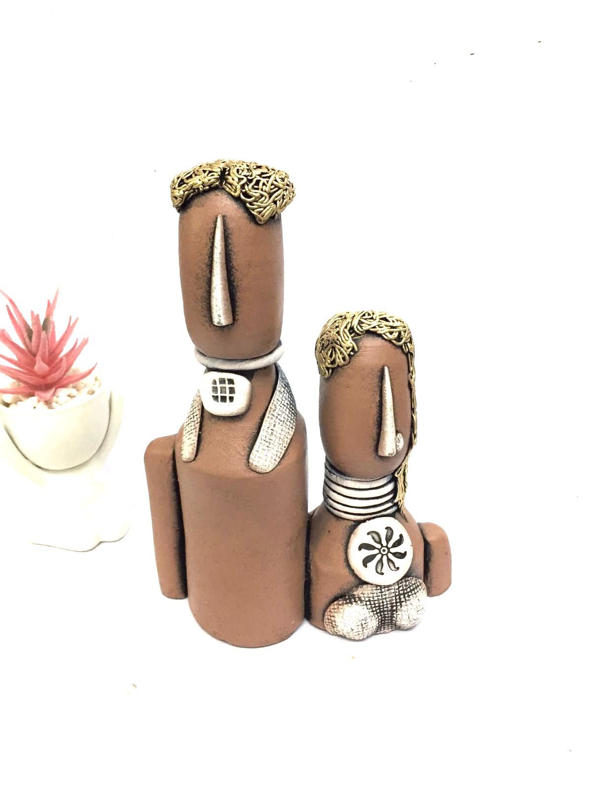 Beautiful Couple Sculpture In Matte Vibrant Colors Terracotta Art From Tamrapatra