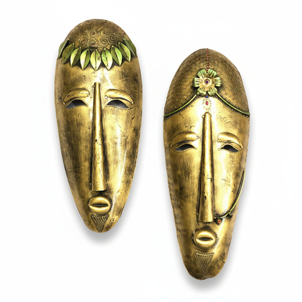 Metal Mask Male Female Wall Art In Exclusive Handcrafted In India By Tarmapatra - Tamrapatra