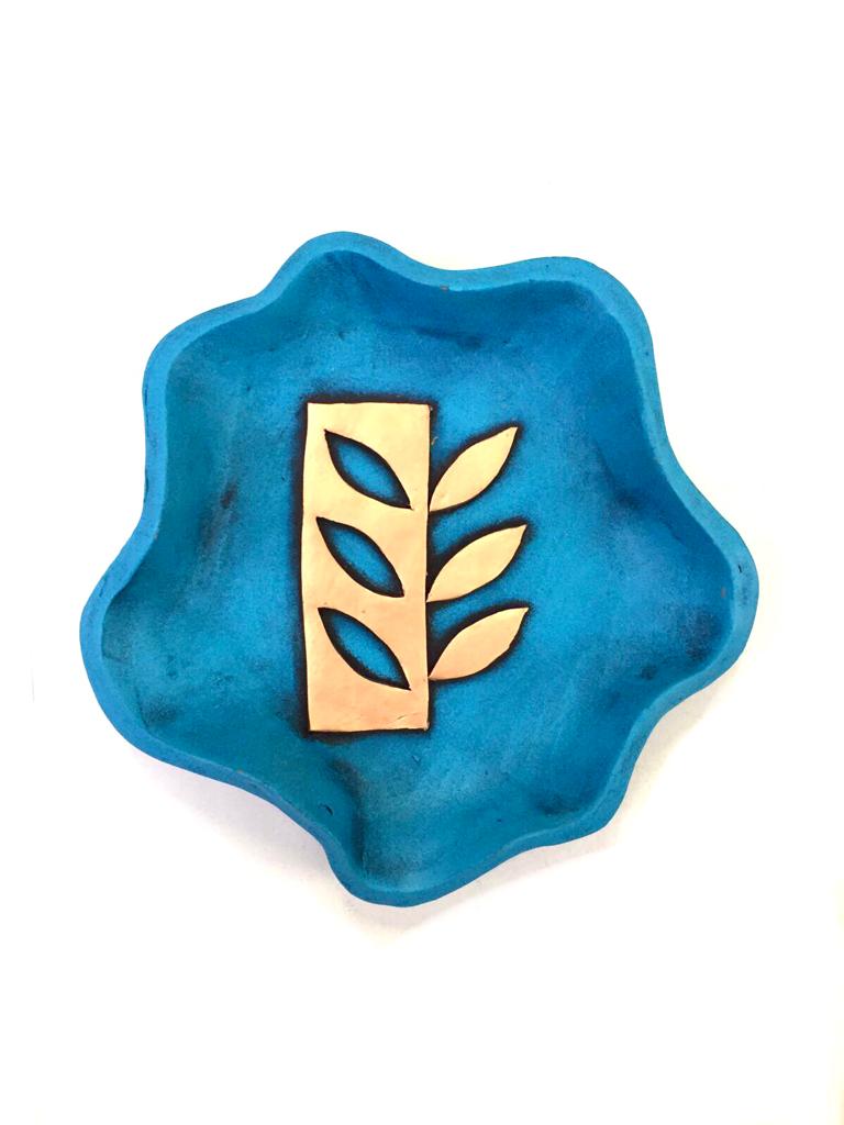 Azure Blue Carved Terracotta Handcrafted Plates Set Of 5 Exclusively At Tamrapatra