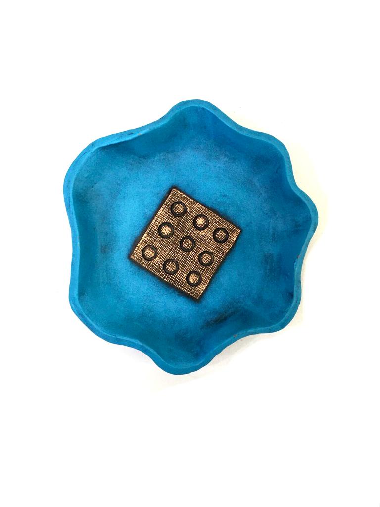 Azure Blue Carved Terracotta Handcrafted Plates Set Of 5 Exclusively At Tamrapatra