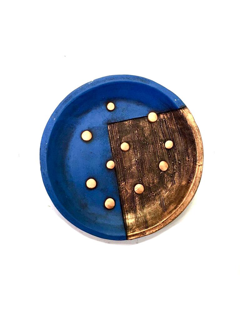 Cobalt Blue Circular Designs Hanging Wall Décor Plates Set Of 5 Tamrapatra