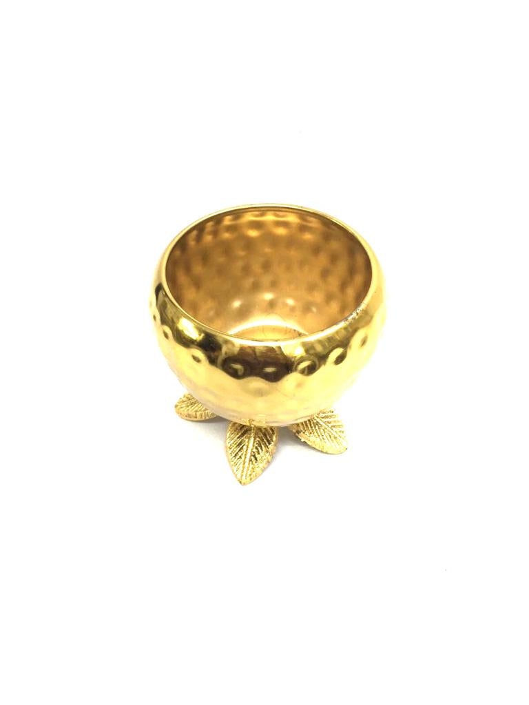 Hammered Round Golden Themed Pots For Candle Plants Décor Tamrapatra